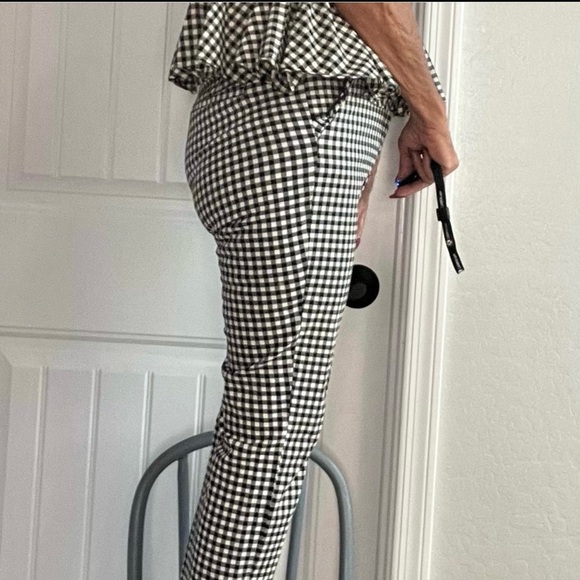 Zara Black & White Gingham Checked Ankle Crop Pants Medium Like New - Picture 6 of 12